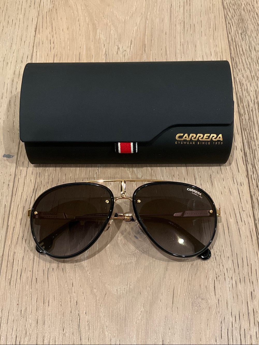 Carrera Aviator Sunglasses Brown Gold with Black Accents in Case